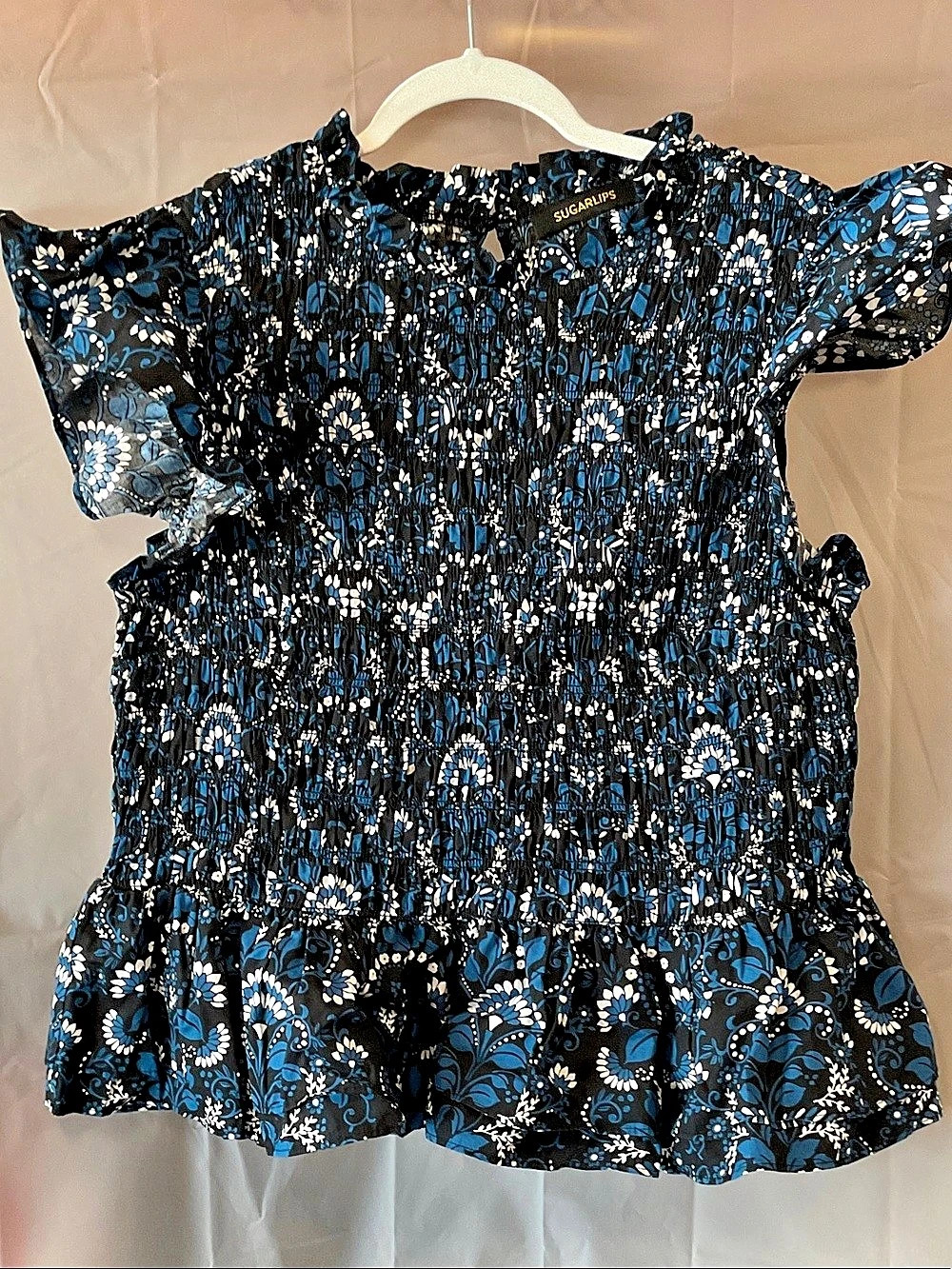 SugarLips Floral Peplum Top in Black & Blue Size 2X Like New